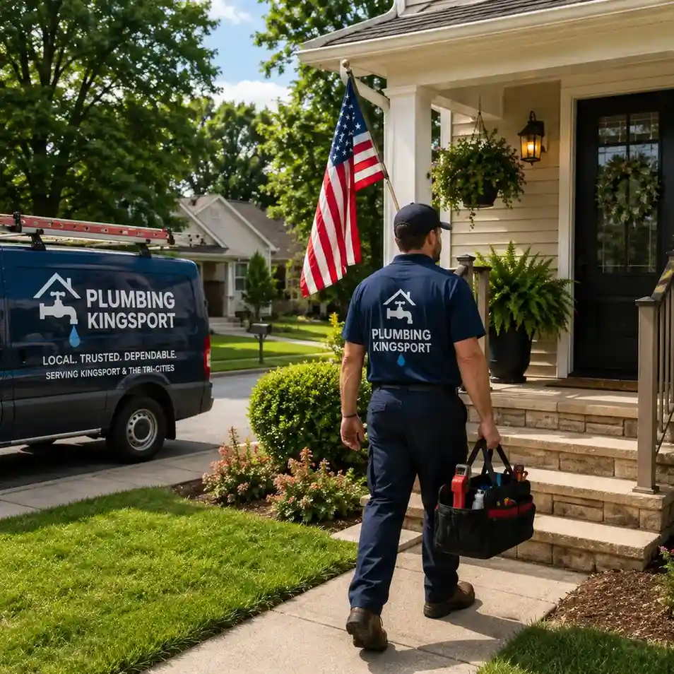 Local plumber arriving at a home in the Kingsport area