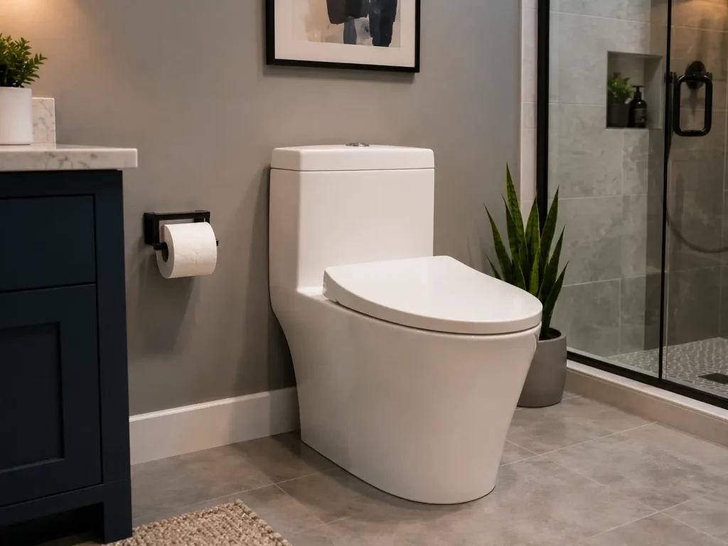 Toilet Repair and Installation Service in Kingsport TN, Johnson City & Tri-Cities 2 Modern water-efficient toilet installed in a bathroom