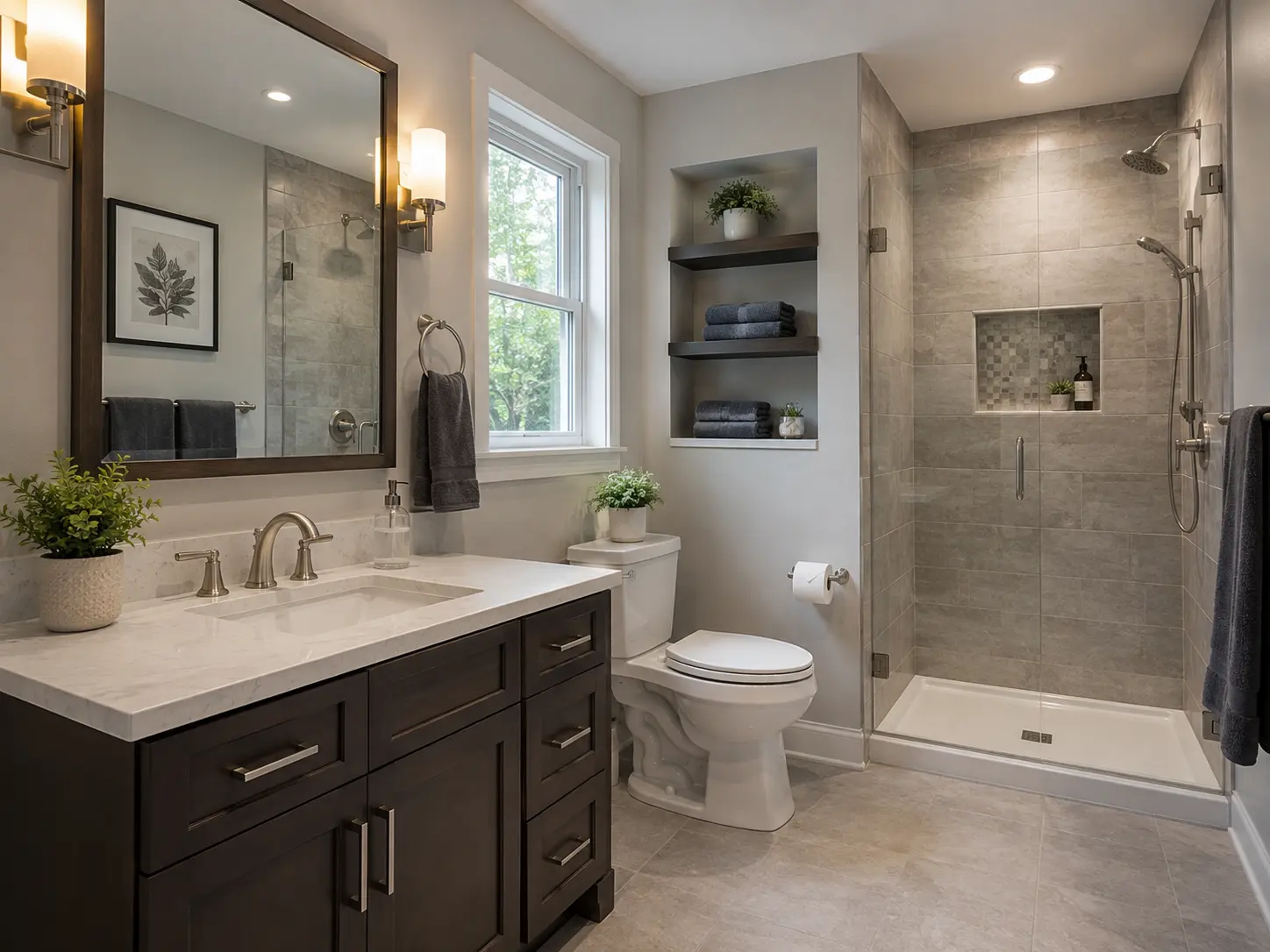 Bathroom Plumbing Service in Kingsport TN, Johnson City & Tri-Cities 1 Modern bathroom with sink, toilet and shower fixtures