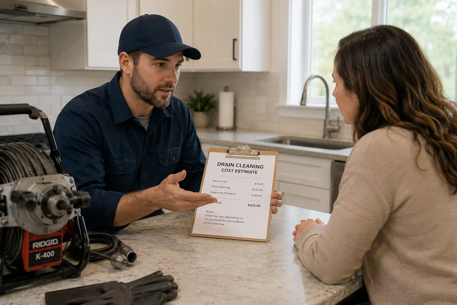 Plumber explaining a repair plan to a Kingsport homeowner