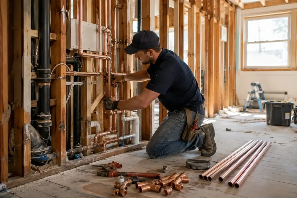 Emergency Plumbing and Re-piping Service in Kingsport TN, Johnson City & Tri-Cities 2 Plumber performing whole-house re-piping work
