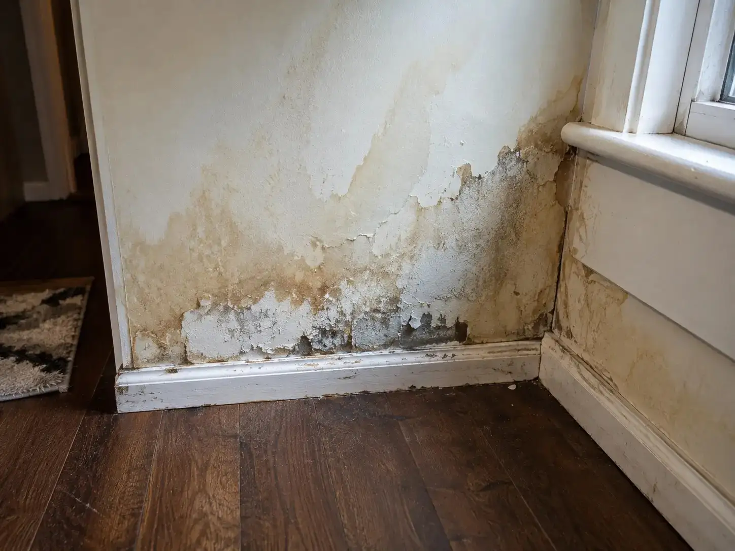 Water stain and damage on an interior wall from a hidden leak